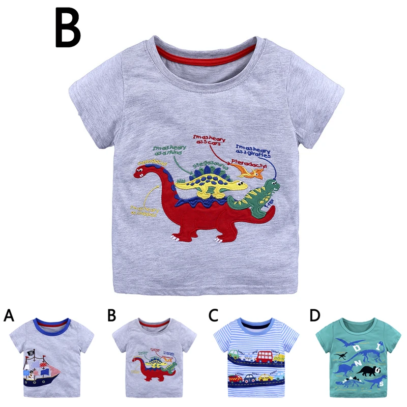 Cartoon Animal Print Baby Kids Boys Cotton Tops Short Sleeves T-shirt Summer