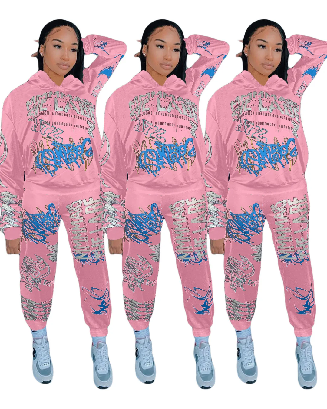 

Sportwear Letter Print Women's Set Crewneck Sweatshirts Jogger Pants Set Tracksuit Two Piece Outfit Active Sweatsuit