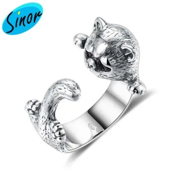 S925 винтажное Открытое кольцо с кошачьей головой из стерлингового серебра