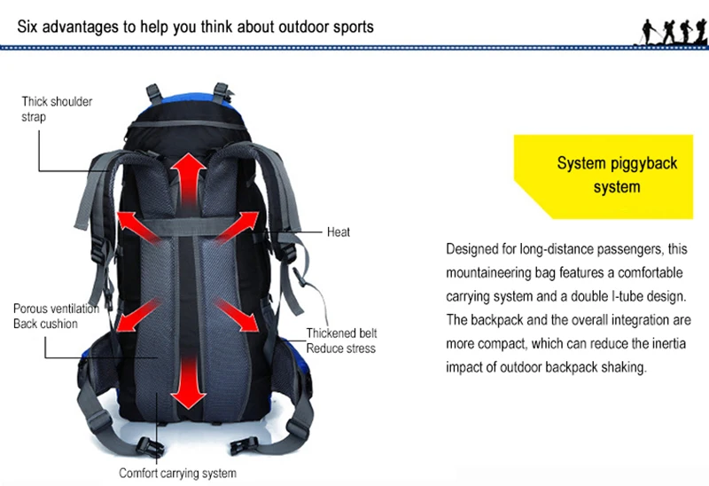 Etto New Style Outdoor Large Capacity Mountaineering Bag Waterproof Nylon Travel Bag Couples Shoulders Leisure Sports Backpack
