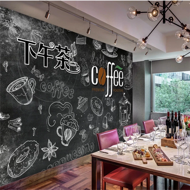 European Style Coffee House Dessert Shop Wall Paper 3d Cafe Restaurant Afternoon Tea Blackboard Decor Background Wallpaper 3d Wallpapers Aliexpress