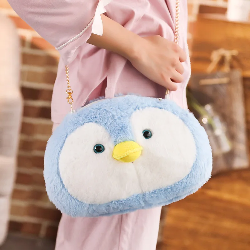 Blue shoulder bag Милый пингвин плюшевые игрушки макияж мешок мультфильм животных сумка девушка мода рюкзак подарок на день Святого Валентина - Цвет: Blue shoulder bag