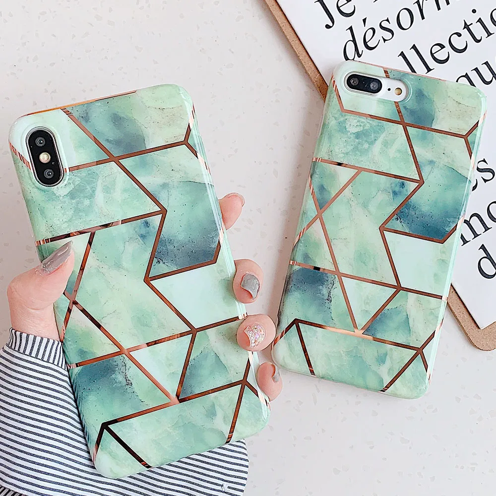 

Phone Case For iPhone 7 8 Plus XR XS MAX X 6 6S Plus 11 Pro Max Geometric Cases IMD Electroplated Back Cover Soft Silicone Shell