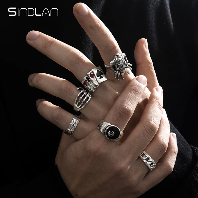 extremadamente Yogur a pesar de Sindlan-Anillos de Color plateado para Hombre, conjunto de 6 piezas, Punk,  póker, Joker, juego de billar, esqueleto gótico, Emo, joyería de moda para  Hombre _ - AliExpress Mobile