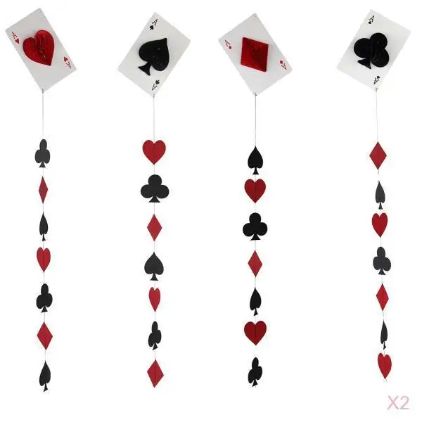 Set of 8 Playing Card Paper Garland - Casino Night - Poker Night - Diamonds Hearts Clubs Spades Photo Backdrop