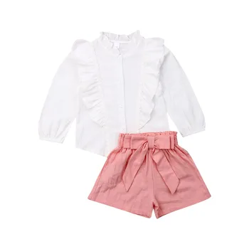 

Summer 2PCS Toddler Baby Girls Lace Ruffle Tops Shirt Short Pants Outfit Clothes