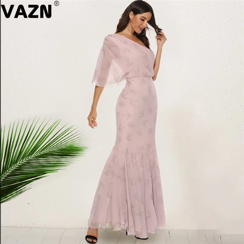 VAZN, хит, жоржет, для зрелых, необычное, неопрятное, сексуальное, Клубное, модное, однотонное, половина рукава, одно плечо, для женщин, высокая талия, тонкое, макси платье