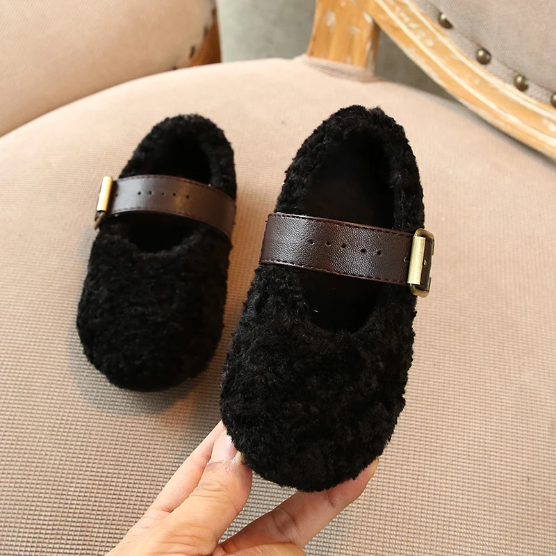 Детская Хлопковая обувь; Новинка; зимняя детская повседневная обувь из искусственного меха для мальчиков; сохраняющая тепло удобная обувь на плоской подошве; SX203 - Цвет: SX203Black