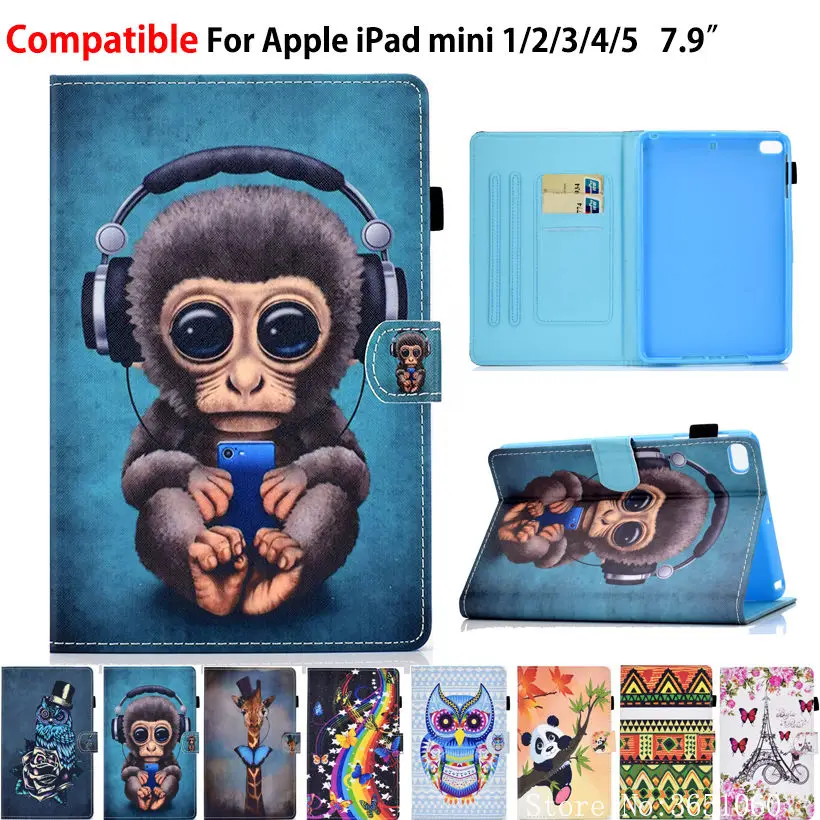 

For iPad Mini 5 Mini5 2019 Case Mini 4 3 2 1 Smart Case Cover Funda Tablet Cartoon monkey Flip Stand Skin Shell Capa Coque