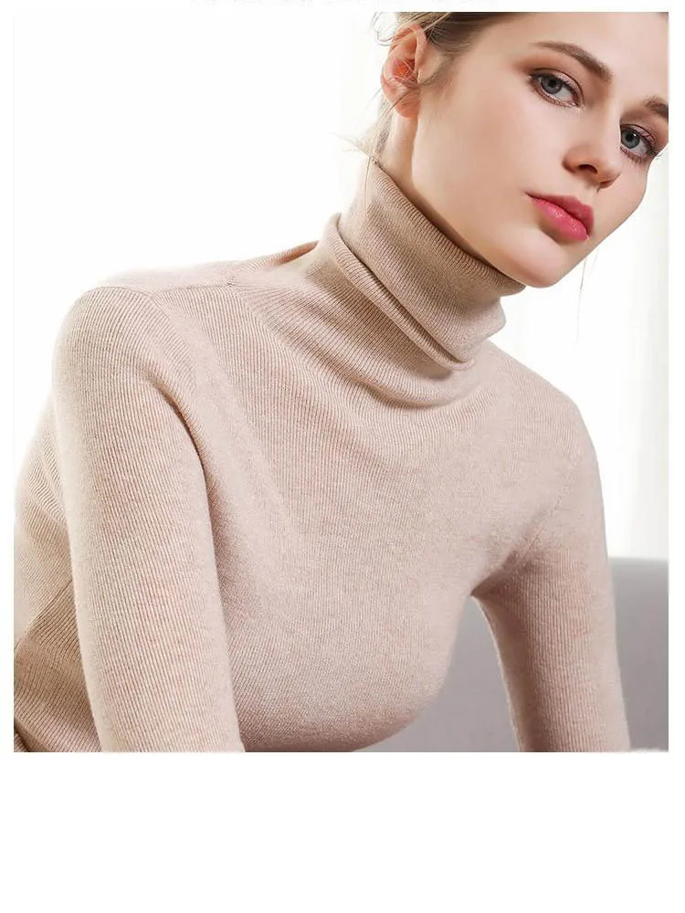New Autumn and Winter Cashmere Sweater Women High-Collar Thickened Pullover Loose Large Size Knitted Wool Shirt AA-417 | Женская одежда