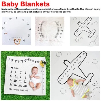 

Baby Photography Blanket Newborn Swaddle Stroller Bedding Wrap Photo Background Cloth Monthly Growth Number Photography Props