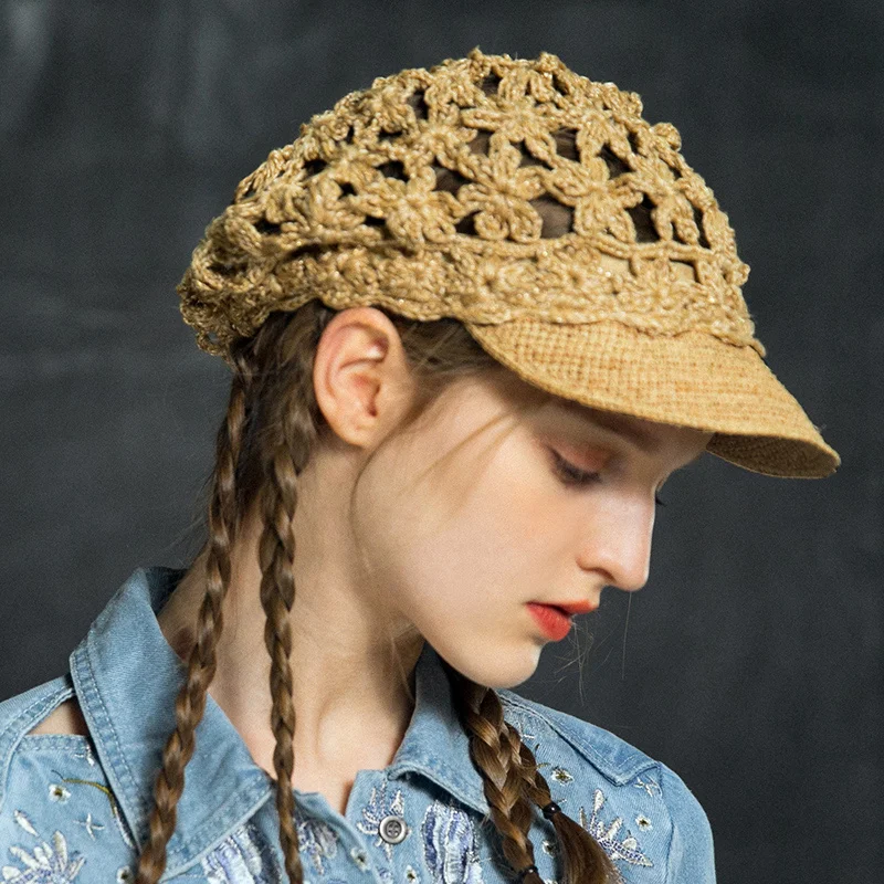 

X042 взрослая трикотажная бейсболка ручной вязки, летняя уличная мода, универсальные вязаные крючком бейсболки