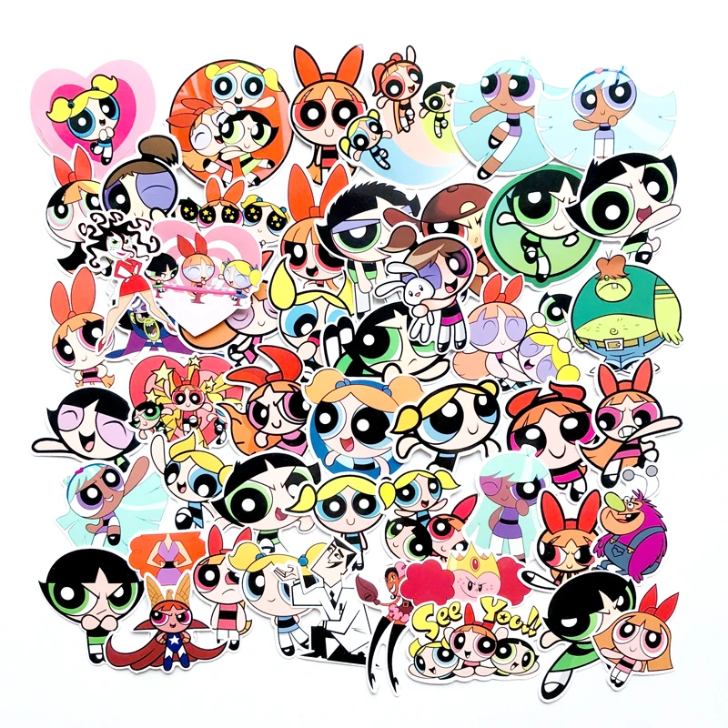 50pcs Powerpuff Girls Cartoon Funny Stickers Diy Scrapbooking Laptop Skateboard Motorcycle Home Decoration Car Stickers Aliexpress