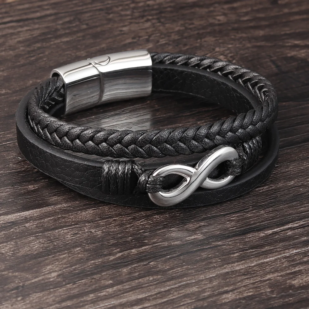 

Trendy Jewelry Leather Bracelet Men Stainless Steel Bracelets Multilayer Braided Rope Chain for Male Jewelry Classic