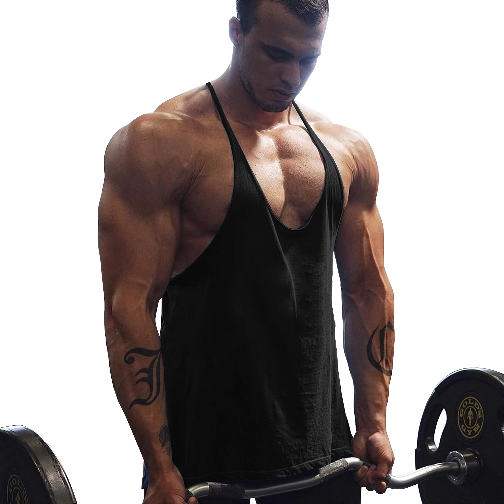 

Men's Gym Workout Bodybuilding Cotton Tank Tops Y Back Fitness Thin Shoulder Strap Muscle Fit Stringer sleeveless shirt