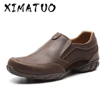 

Brand Men's Shoes Rubber Sole Genuine Leather Men Shoes Big Size Non-Slip Shoe Male Cow Leather Slip On Shoe