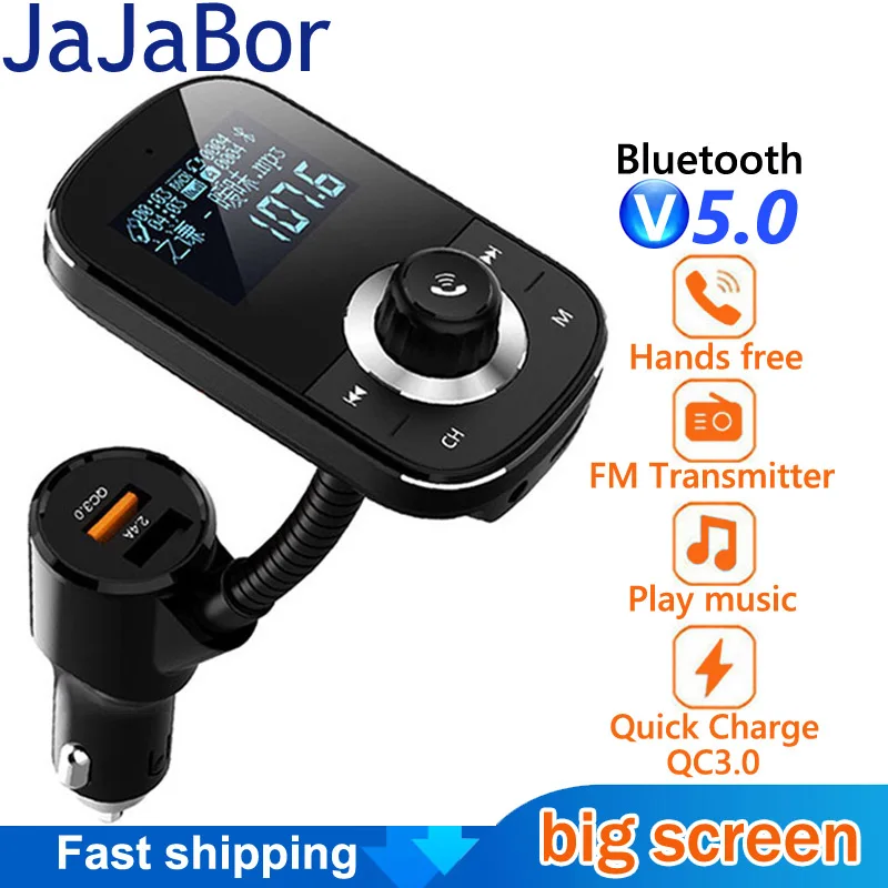 Jajabor Bluetooth 5.0 Car Kit Handsfree Fm Transmitter Aux Audio
