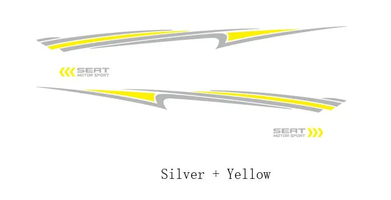 Silver-Yellow Обе стороны гоночных полос для сиденья Ibiza 3-5 дверей автомобиля тела Васит линии стикеры спортивные стильные аксессуары Авто Виниловая Наклейка - Название цвета: Silver-Yellow