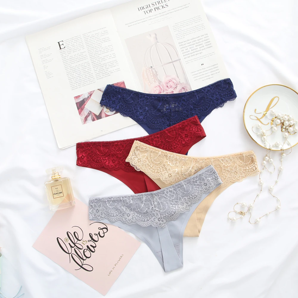 

Ladies Cotton Thong Lace Silk Cotton Flower Panties Sexy Seamless Silk One-piece Sports Fitness Low Waist Panties