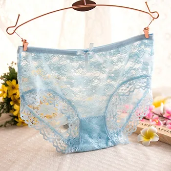 

B 2020 Women Lace Briefs Ultra-Thin Transparent Flower Embroidered Patterned Plus Size Underwear Seamless Panties 6 Colors