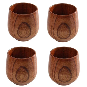 

4Pcs Wood Cups Primitive Handmade Natural Wooden Cups Coffee Cups Breakfast Tea Cups Milk Drinkware Green Tea Cups Water Bottle