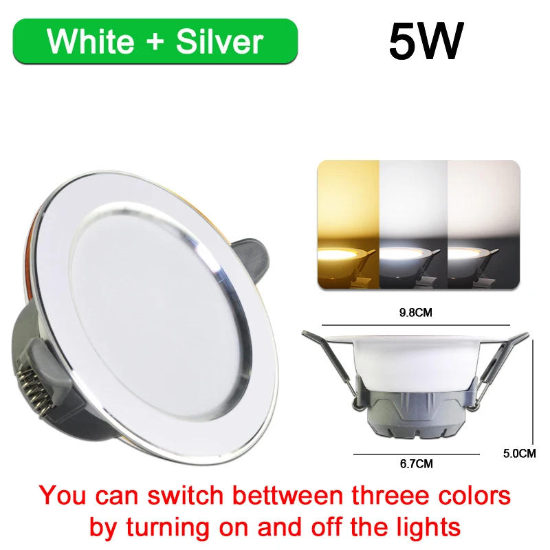 10 шт. точечные светодиодные светильники 3 Вт 5 Вт 3000k 4500K 6000K AC 220 V-240 V, светодиодные светильники для кухни, гостиной, внутреннего освещения - Испускаемый цвет: White and Silver 5W