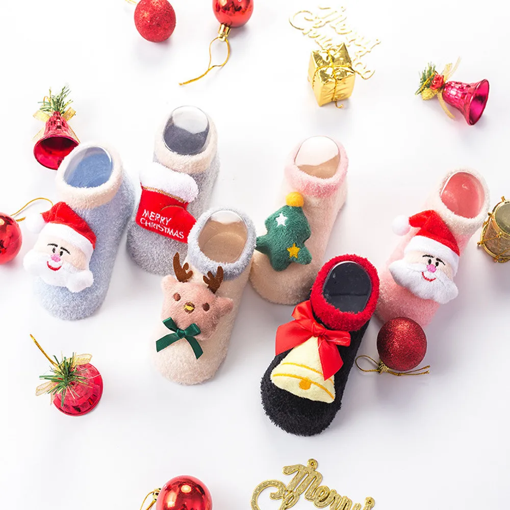 

Girls/Boys Socks Toddler Infant Baby Boy Girl Lovely Cartoon Christmas Xmas Winter Step Shoes Warm Socks Cotton детские носки