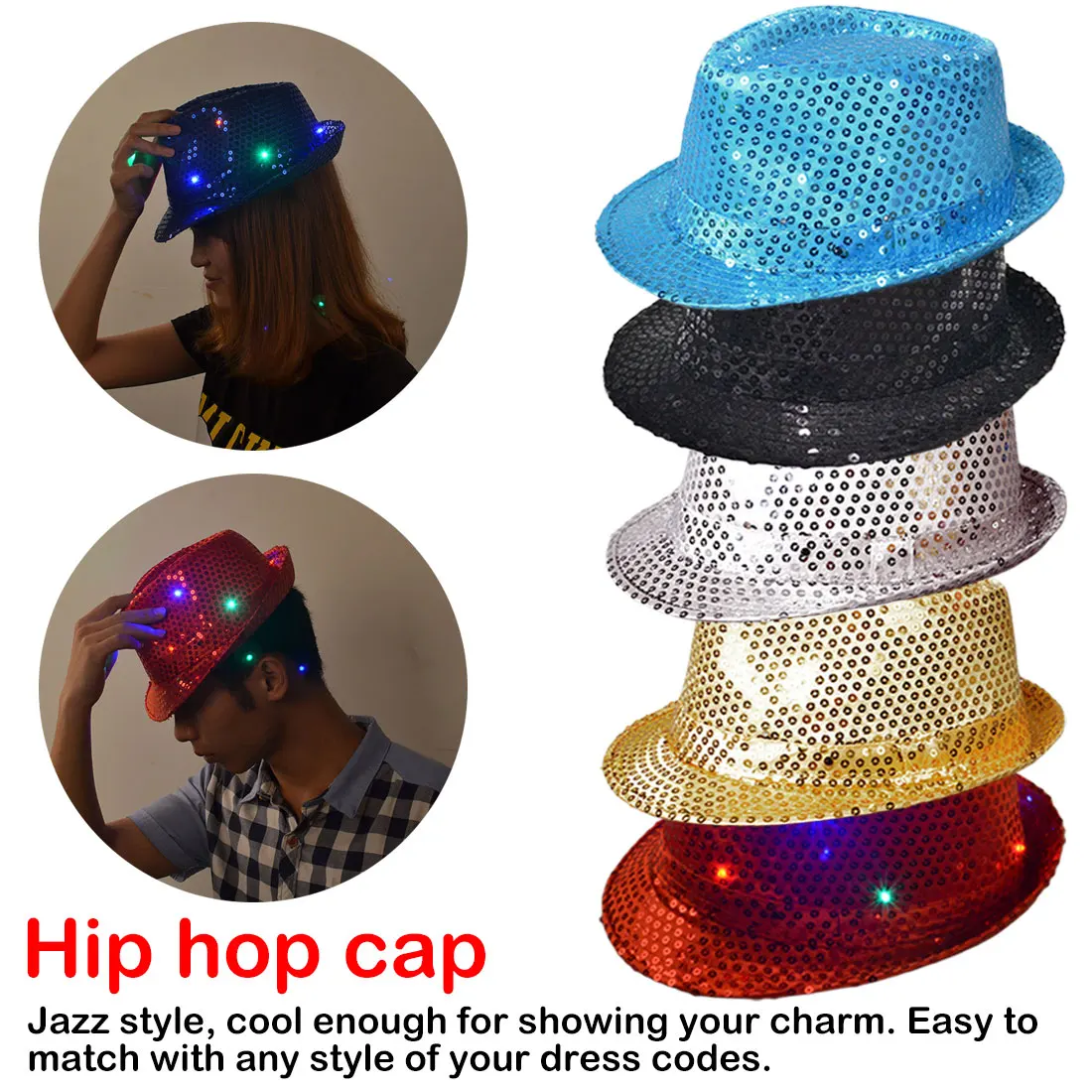 Блестки светодиодный свет джазовые шляпы мужчины мальчик женщина девушка мигающий день рождения кепки свадебные украшения шляпы для