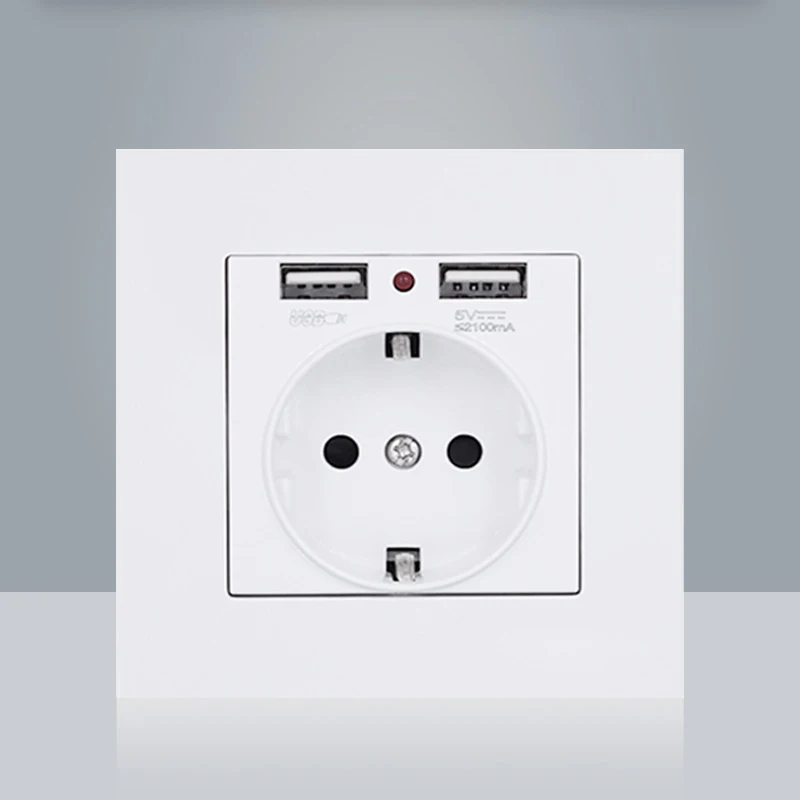 

German Standard Dual USB Port Wall Charger Adapter 16A EU Standard Electrical Plug Socket Power Outlet Panel 110~250V