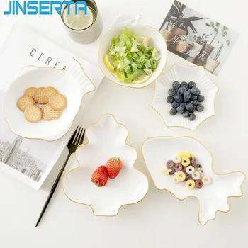 

JINSERTA Ceramic Storage Tray Dinner Plate Dish Tableware White Dessert Fruit Cake Plate Home Desktop Sundries Decor Tray