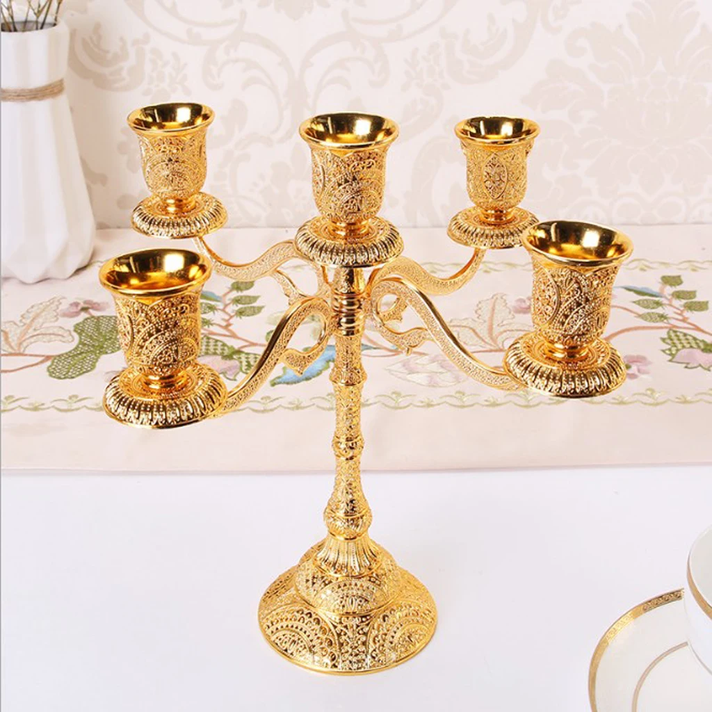 5 Arms Alloy Candelabra Candle Holder Set Home Decor Centerpiece Candle Holder Candelabra Taper Candle Holder Tall Candle Holder