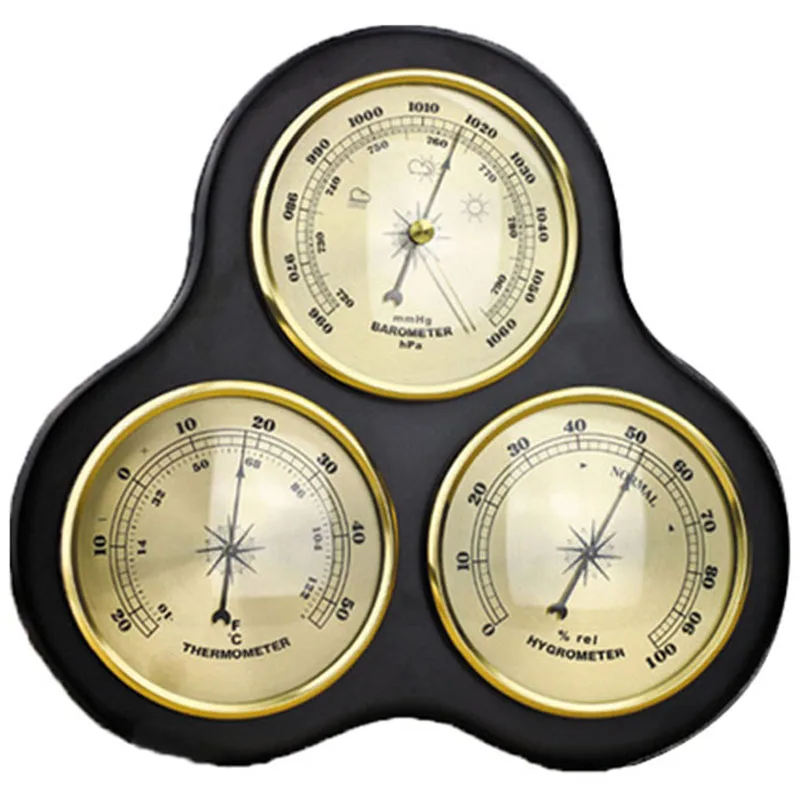 

3Pcs/Set Triangle Hygrometer Manometer Thermometer Barometer with Wooden Frame Base Ornaments/Wooden Weather Station Instrument