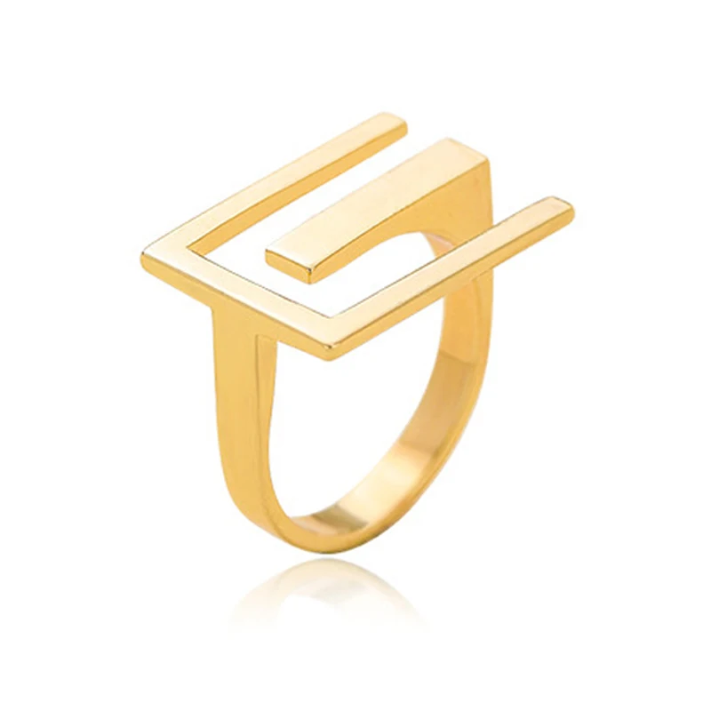 

Rings for Women Vintage Normcore Style Matte Letter E-Shaped Exaggerated Gold Ring Female Index Finger Ins Style Cool Ring HCJ93