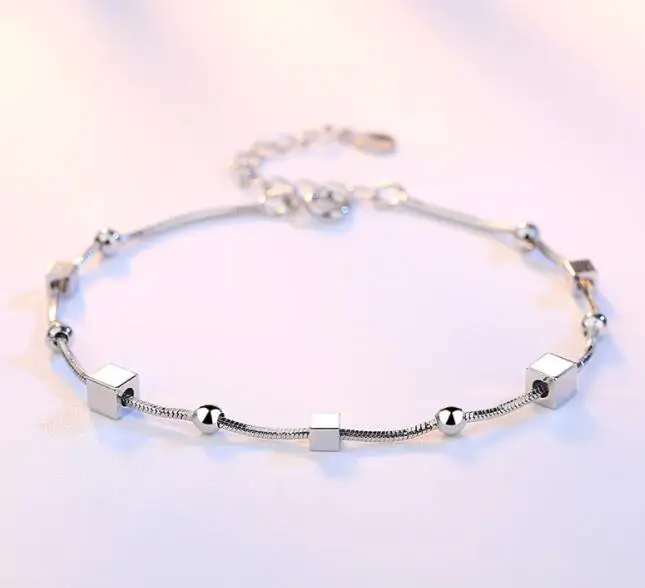 Простые Модные браслеты из серебра 925 пробы, женские двухслойные браслеты с квадратной цепочкой в форме звезды, круглые бусины, браслеты pulseira - Окраска металла: 1