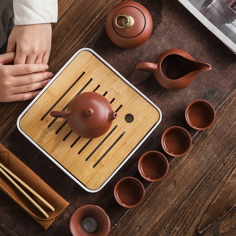 Customize Tea Set Purple clay Portable Teapot Set Outdoor Travel Gaiwan Tea Cups of Ceremony Teacup Fine Gift Organizer