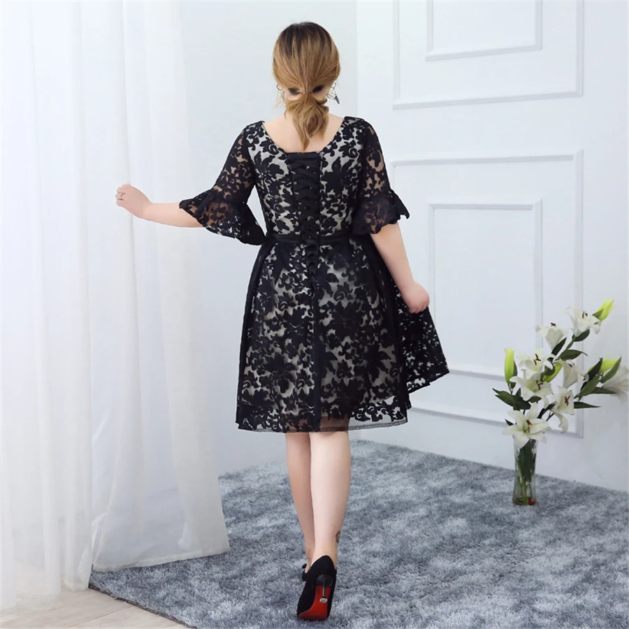 Платья для выпускного вечера длиной до колена, черные короткие платья Vestidos De Gala T292, размера плюс, платья с круглым вырезом, женские вечерние платья с рукавом до локтя для выпускного вечера