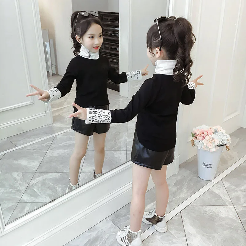 Детская одежда, новая зимняя утепленная водолазка с буквенным принтом для девочек, футболка с длинным рукавом