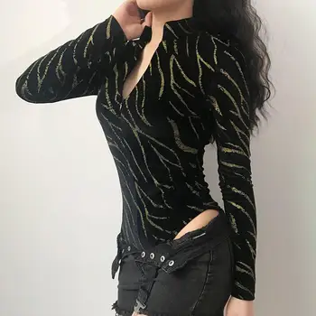 

Autumn Sexy Women Bodysuits Fashion Causal Striped V-Neck Full Sleeve Comfort Slim Romper Bodis de Mujer 2019 New Hot Sale E