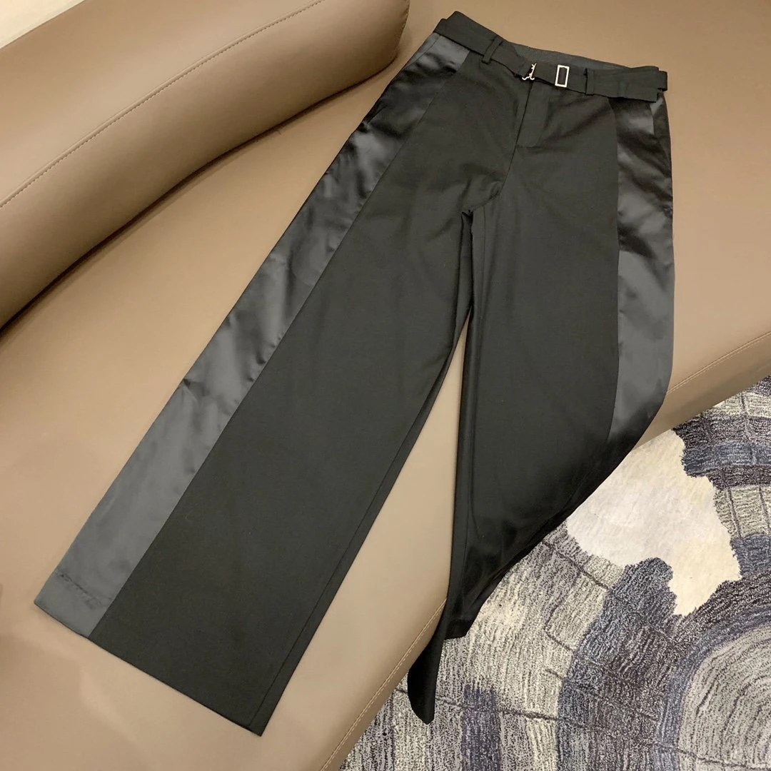 ladies fashion loose side stitching belt wide-leg pants 1104