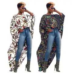 2019 Новинка для женщин с винтажными цепями; одежда с круглым вырезом и принтом Длинные рукава коктейльные сзади длинное-спереди короткое
