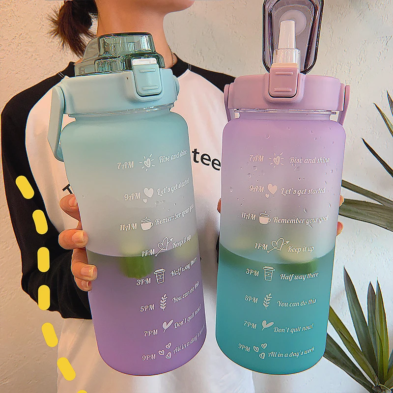 inrichting moeilijk Oefening 64Oz 2000Ml Grote Fles Water Met Tijd Marker Portable Lekvrij Niet Giftig  Sport Drinken Fles Met Stro|Waterflessen| - AliExpress