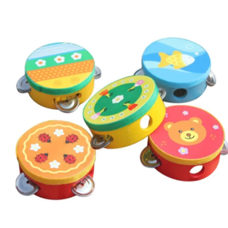 Children Music Drum Handbells Baby Toy Educational Cartoon Bear Musical Drum Beat Instrument Hand Sound Drum Baby Wooden Bells