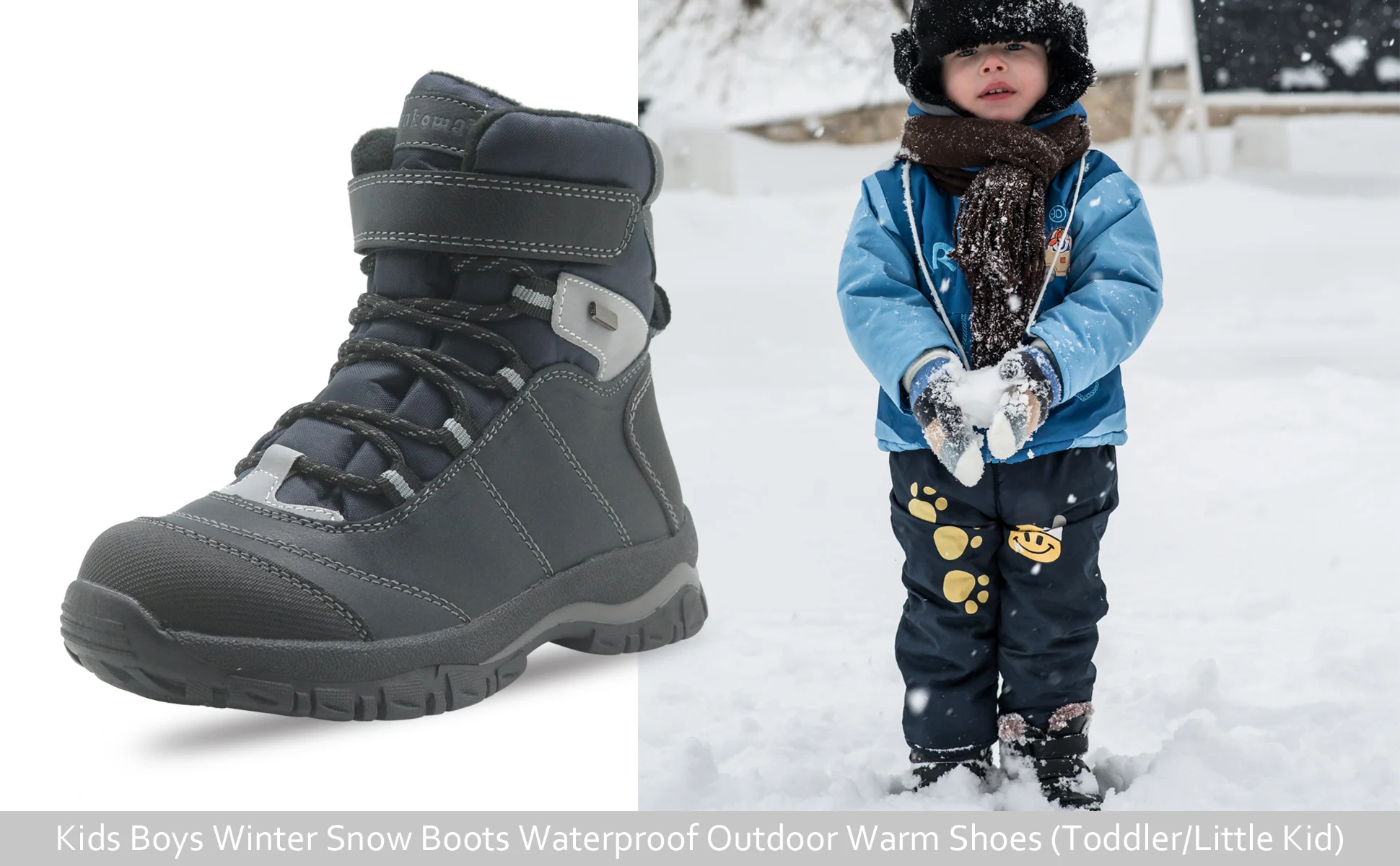 Little Kid/Big kid Apakowa Boys Girls Insulated Waterproof Winter Warm Snow Boots 