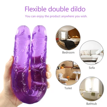 Soft Jelly Dildo Double Long Realistic Dildos Cock Lesbian Vaginal Anal Plug Flexible Fake Penis For Women Dildos Adult Sex Toys 2