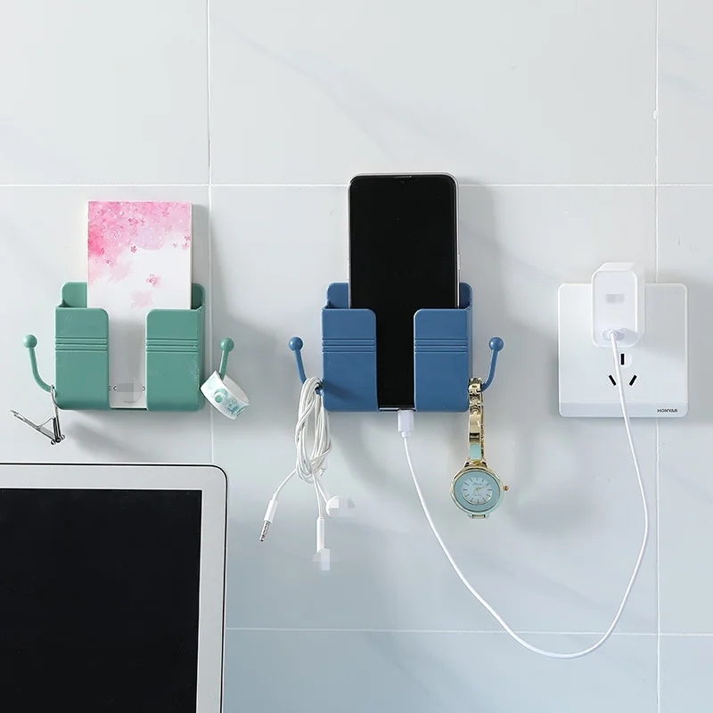 1/2 Pcs Self-Adhesive Wall Mount Remote Control Phone Holder Wall Beside Organizer Storage Box for Phone Power Bank Makeup Brush