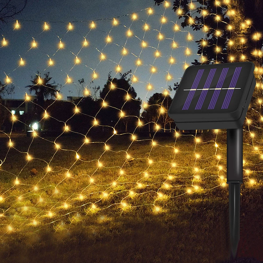 Solar Powered LED Net Mesh Curtain String Fairy Light Christmas Lamp 8 Modes