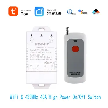 

433Mhz 40A TUYA Smart Life APP WIFI 1Gang 4000watts AC90-250V latest version controls high power air conditioners, pumps, water