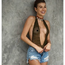 Черный женский Монокини Холтер Глубокий Vneck Бикини вязаный купальник S-L Bohohalter neck bralette монокини купальник пляжная одежда