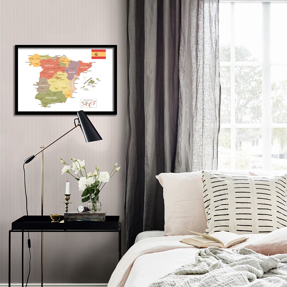 59*42cm Spain Map Spanish Wall Art Poster Eco-friendly Canvas Painting Living Room Home Decoration Travel School Supplies world map poster
