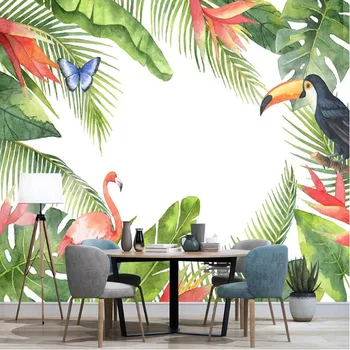 

milofi custom large wallpaper mural tropical rain forest plant flamingo living room bedroom TV background wall